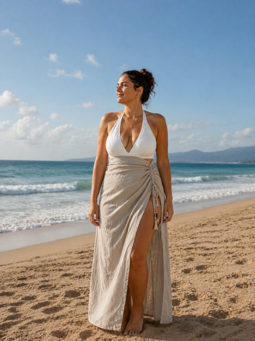 H&M Divided Wrap Tie Swim Cover Up Skirt Size 16 Tan NWOT